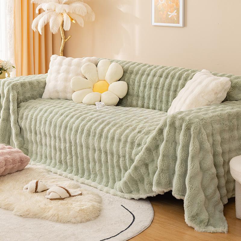 Полотенце для дивана, зимнее утолщенное плюшевое покрытие с кроликом, чехол для дивана, ткань, подушка для дивана, универсальная универсальная плюшевая подушка, зимняя