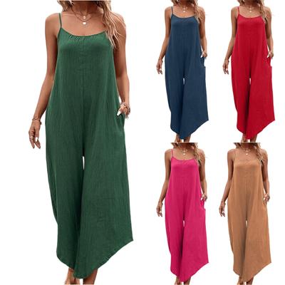 Женский модный однотонный карманный асимметричный комбинезон без рукавов с широкими штанинами