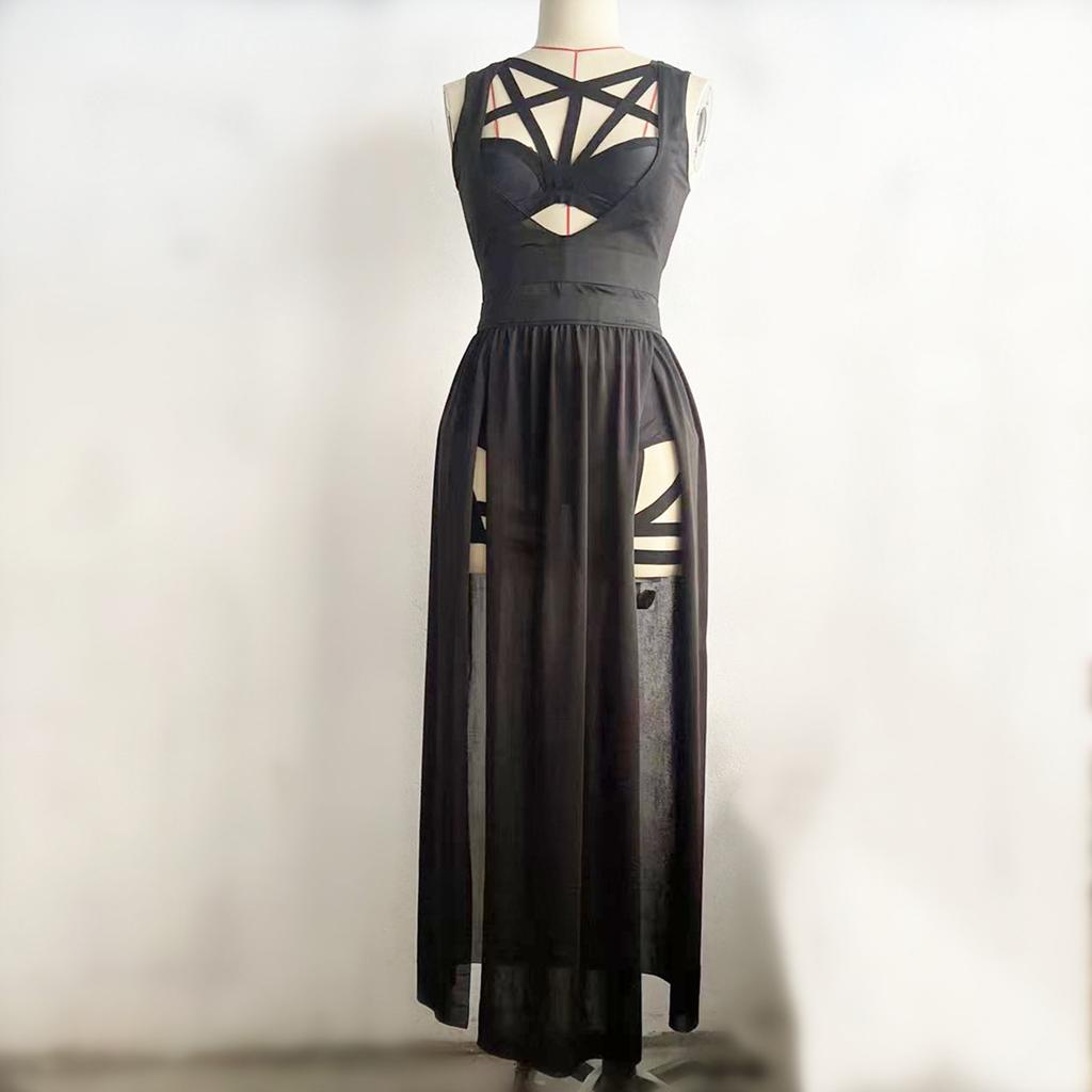 Women's Dresses With Chest Pads, Gothic Sexy Lingerie Party Costumes, Red Bandage Cut Women Set