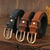 Women'S Pin Buckle Leather Belt Temperament Simple Thin Belt With Skirt Retro Gold Belt