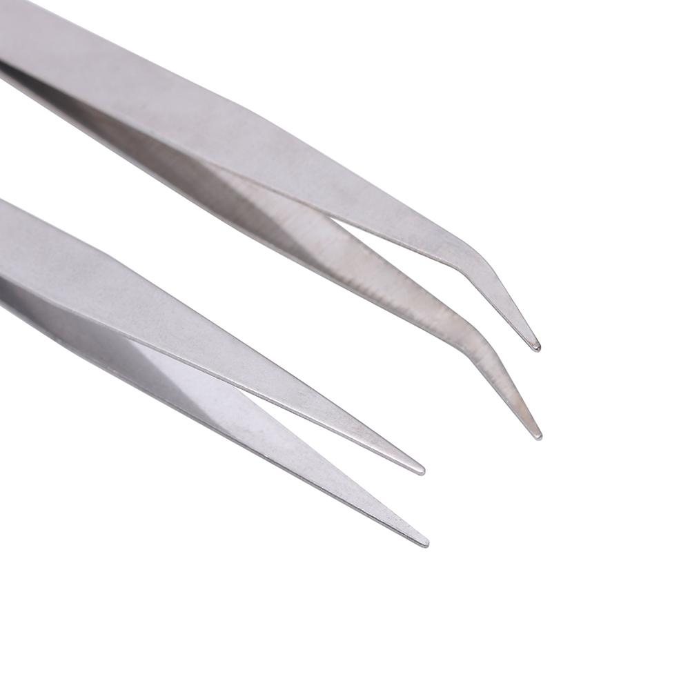 Silver Tone Straight Elbow Phone Repair Tools Stainless Steel Tweezers Pliers Tool Eyebrow Clip