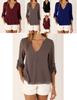 Women Casual Sexy Deep V Neck Chiffon Blouse Shirt With Slim Waist And Long Sleeves
