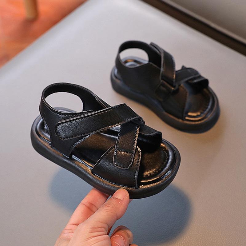 Детские летние удобные простые повседневные уличные универсальные ретро однотонные нескользящие пляжные туфли с мягкой подошвой для маленьких мальчиков и девочек, сандалии, обувь