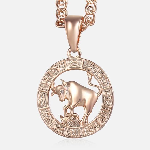 Women's Zodiac Sign Pendant 12 Constellation Charm Rose Gold Necklace Aries Leo Scorpio 3mm Snail Jewelry GP278