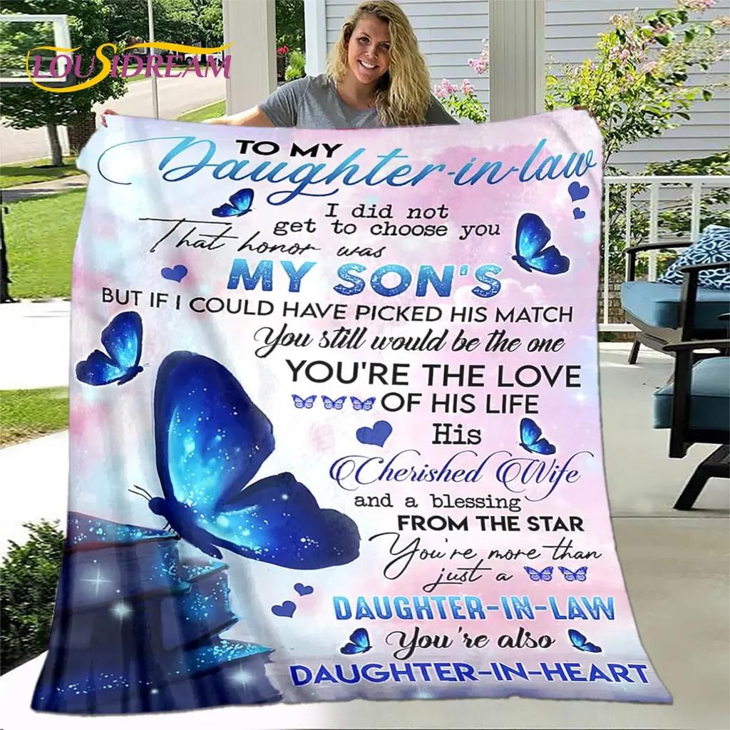 To My Daughter Plush Butterfly Quilt Throw Soft Flannel Blanket for Living Room Bedroom Bed Sofa Perfect Gift for Daughter