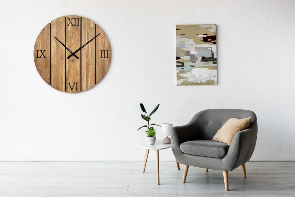 Large wooden wall clock Solid Oak 80cm