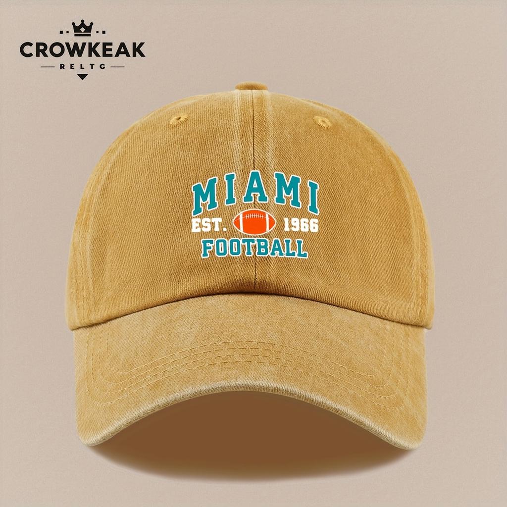 pc MIAMI EST  FOOTBALL Pattern Trucker Cap Vintage Distressed Printed Baseball Hat Adjustable Size Lightweight Comforta