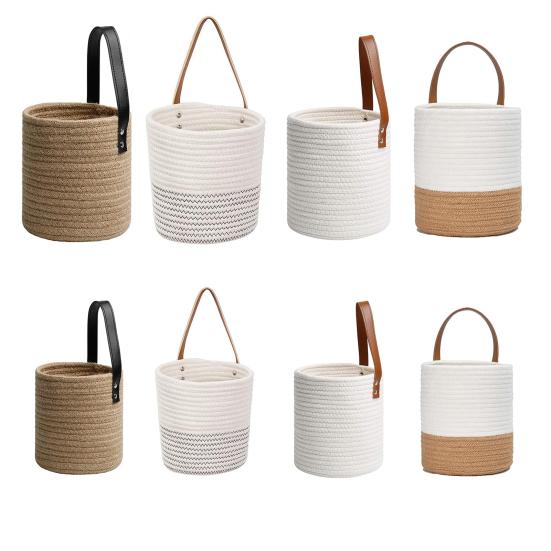 Подвесная корзина из натуральной искусственной кожи ручной работы из ротанга, домашние корзины для хранения цветов для дома