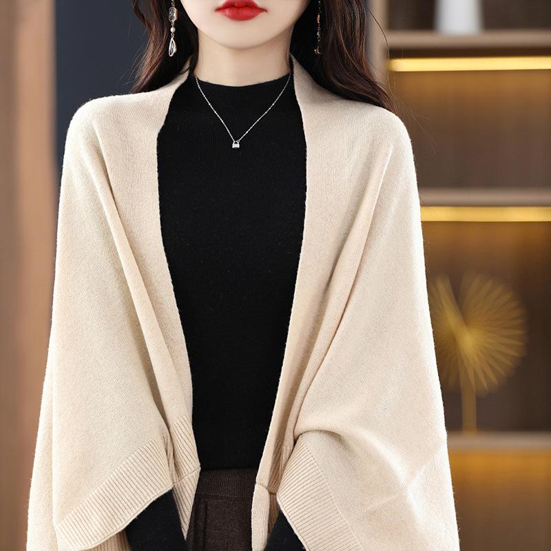 Women's 2023 Wool Batwing Scarf Sweater Cardigan - Loose Knit Autumn/Winter Shawl Style