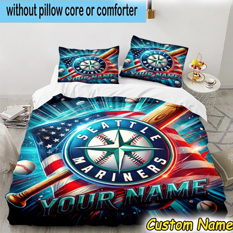 3pcs Custom Name Mariners Team Logo Bedding Set Includes 1 Duvet Cover & 2 Pillowcases for All Seasons Dormitory Home Decor Christmas gifts
