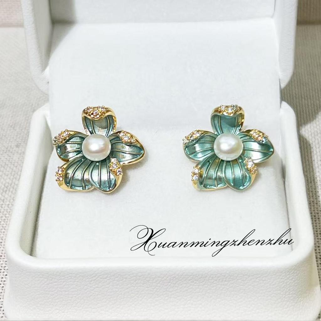 Серьги из натурального пресноводного жемчуга с матовым дизайном цветка, покрытые 18-каратным золотом, с серебряной иглой S925