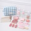 Large Capacity Makeup Pouch Lattice Travel Wash Bag Simple Plaid Cosmetic Bag  Women/men