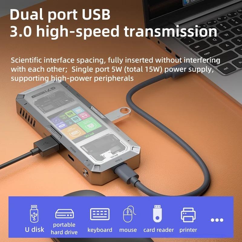 PIVA G71 7 in 1 USB C HUB Smart Screen Display Aluminum Docking Station Type-C to HDMI 2.0 USB 3.0 PD 100W Adapter for Laptop