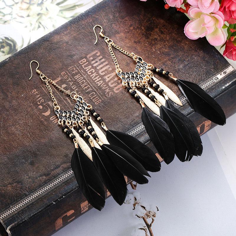 High-Value Feather Earrings Bohemian Long Tassel Photo Women'S Ear Hooks Personalized Earrings
