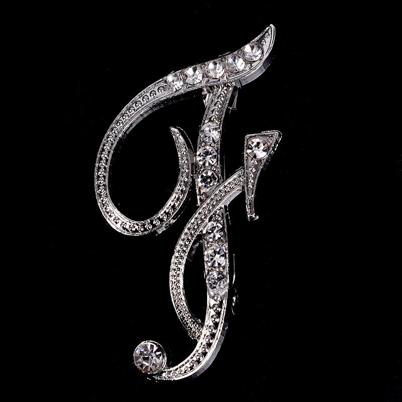 Crystal Rhinestone 26 Letters Women Collar Brooch Pin Corsage Bouquet Jewelry