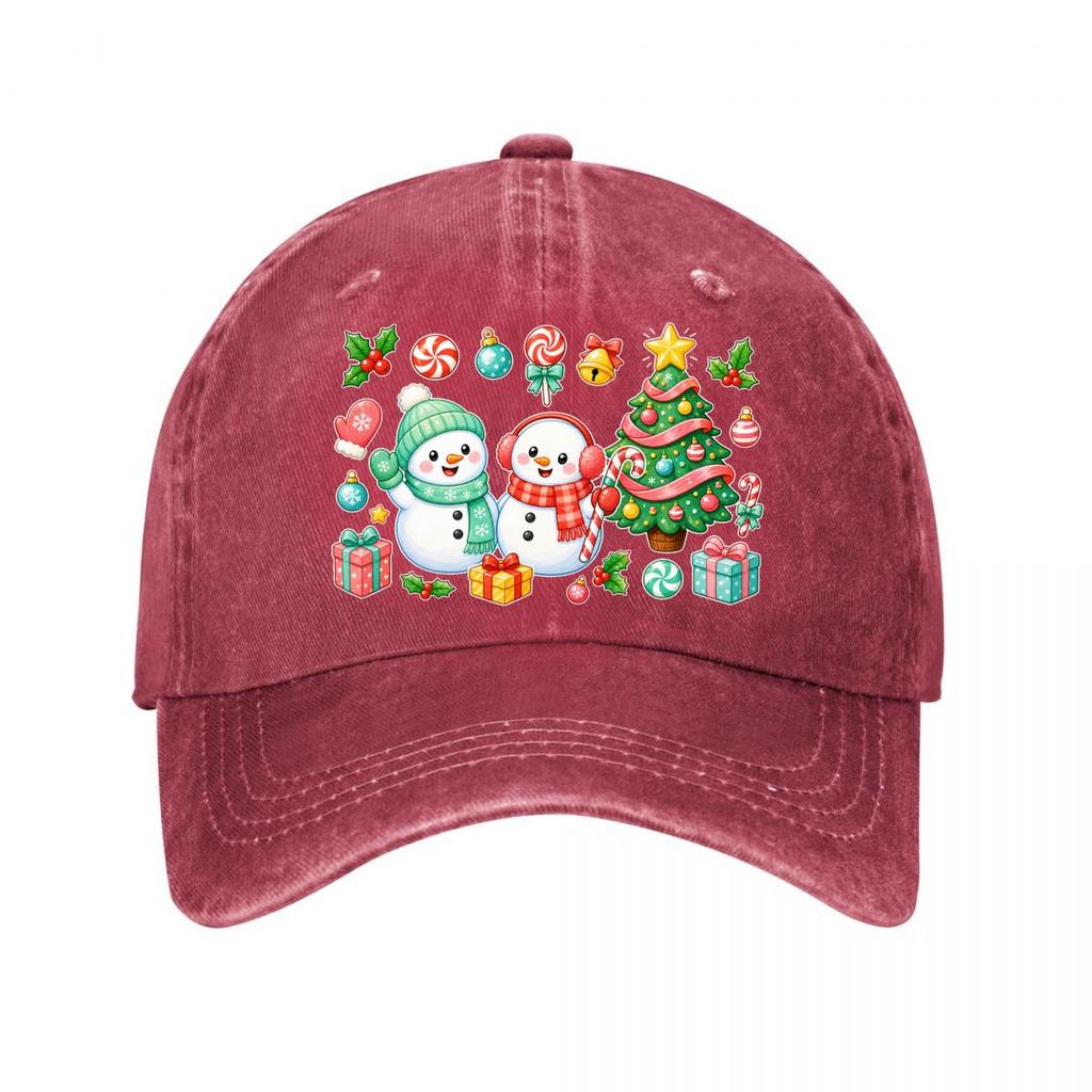 Whimsical Christmas Snow Friends Cel New Vintage Washed Cotton Baseball Cap Sun Hats