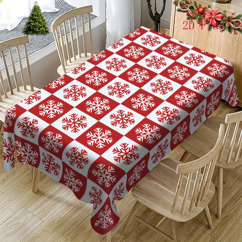 1pc Red & White Snowflake Tablecloth Suitable for Home Dining, Christmas Decoration, Winter Table Cover with Snowflake Pattern, Machine-Made Fabric fo