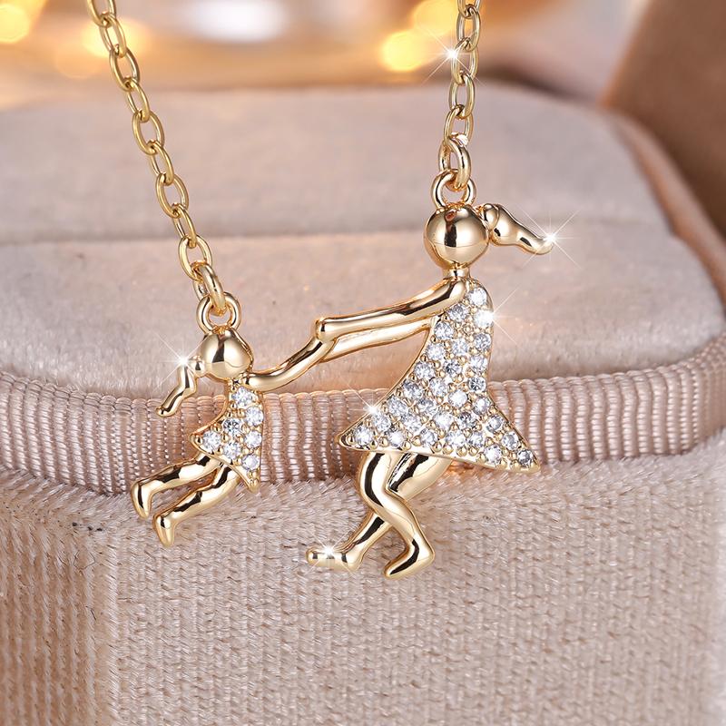 Золотого цвета ожерелье для матери и дочери с подвеской на цепочке, чокер с кубическим цирконием, ювелирные изделия, подарок на День матери