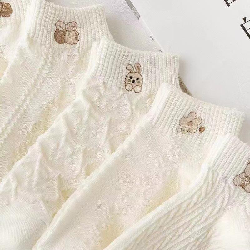 Comfortable Breathable Casual Short Socks 5 Pairs Women Cartoon Pattern Short Socks Fashion Simple Trendy Creative Socks