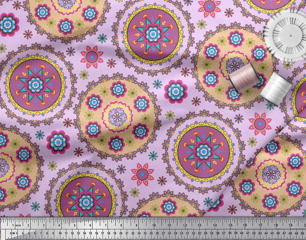 Soimoi Японский креп-атласная ткань с цветочным принтом Мандалы, швейная ткань, метр 42 дюйма