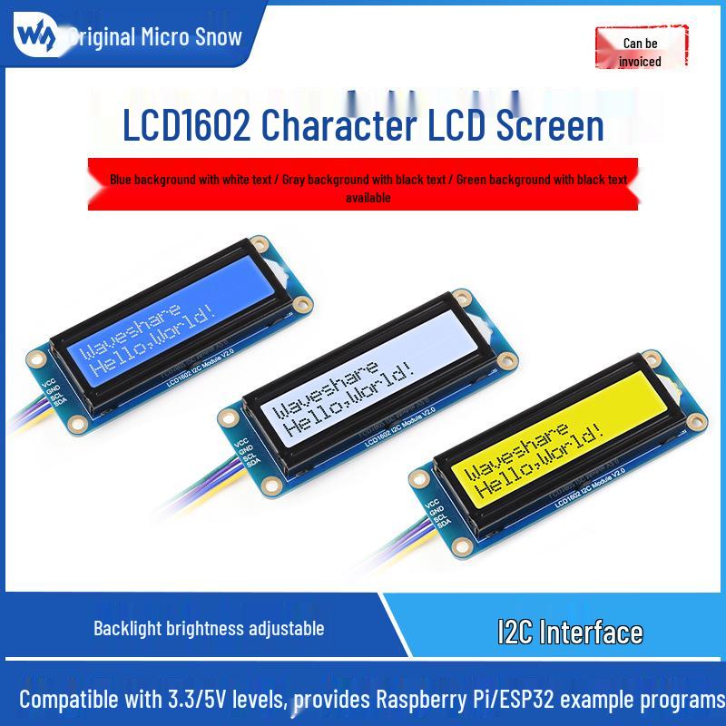 Weixue LCD1602 Adjustable Backlight Character Display, 3.3V/5V Compatible