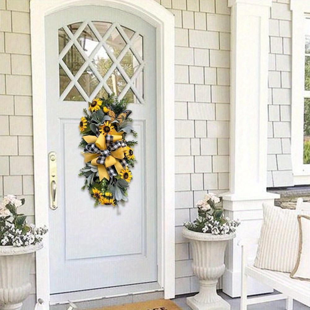 Весенний подсолнух Сваг Подвесной венок на дверь Искусственный венок из подсолнухов Летний каплевидный венок Имитация подсолнуха Подвесной венок Весенний декор