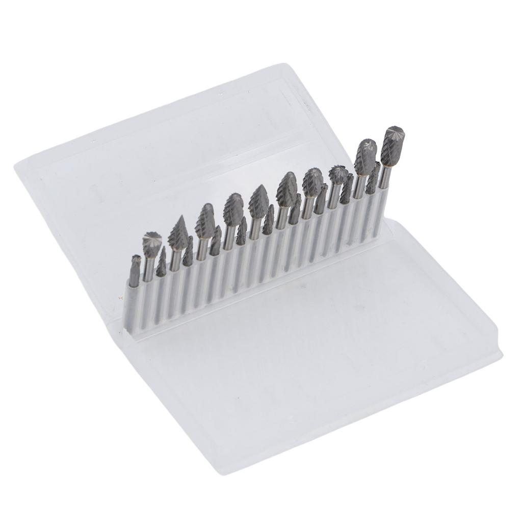 20 Pcs Double Cut Rotary Burr Set 1/8in Shank Tungsten Carbide with 2 Collets for Woodworking