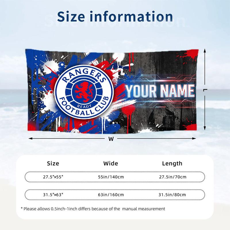 Custom Text Beach Towel, Soft Absorbent Swimming Multi-use TowelRangers FC