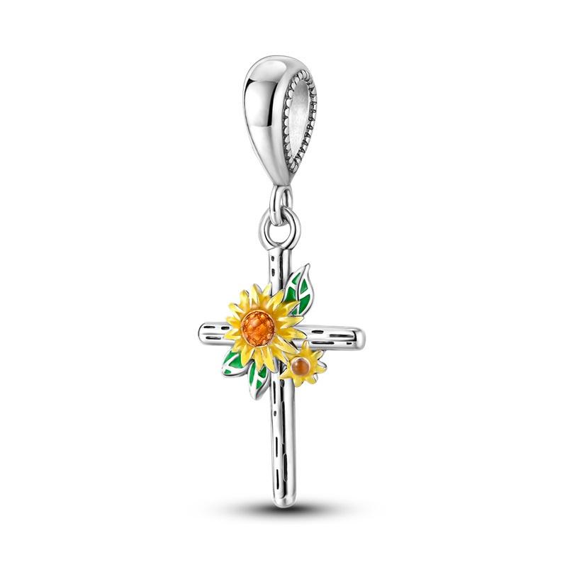 925 Silver Sunflower Butterfly Flower Heart Charm for 3mm DIY Bracelet, Beautifully Beaded DIY Fashion Maker Gifts