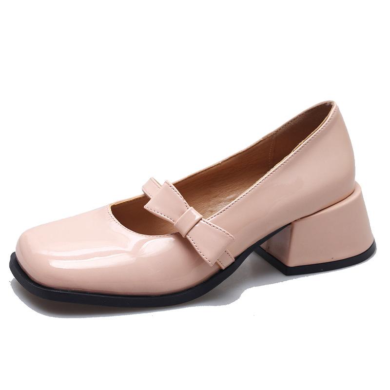 Новые туфли Мэри Джейн 2025 года, маленькие кожаные туфли с бантом, с открытым верхом, на квадратном каблуке, модные и удобные женские маленькие кожаные туфли, очень просты в носке