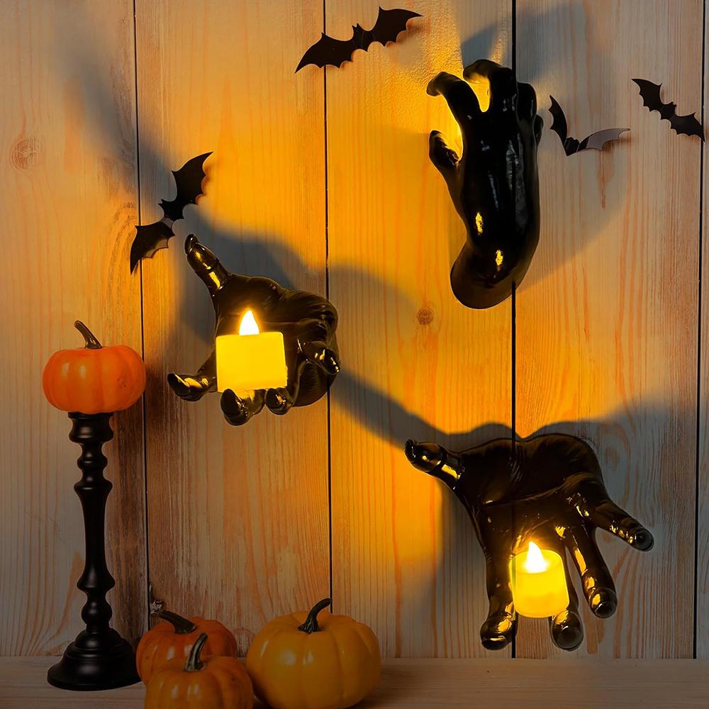3Pcs Wall Mounted Creepy Reaching Hands (Excluding Candles) For Halloween Decor