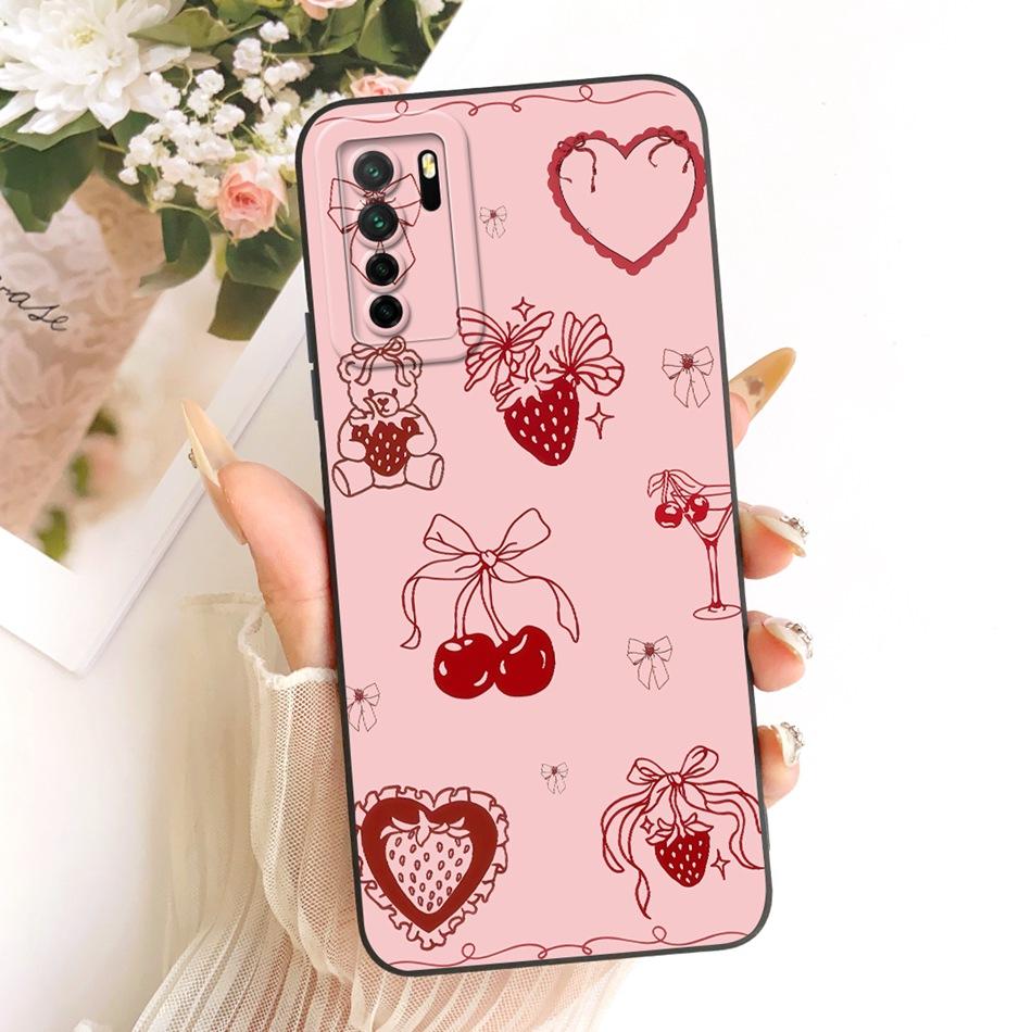 For Huawei Nova 7 SE 5G / P40 Lite (5G) CDY-NX9A CDY-NX9B Cute Cat Flower Cartoon Phone Case Shockproof Soft Silicone Bumpers