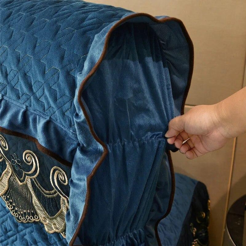 Lace Headboard Cover for Queen Bed Plush Velvet Double Size King Quilted Anti-collision Full Coverage Back Protector with Pocket