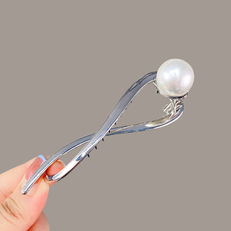 1 шт. Простая металлическая золотистая серебристая заколка-краб для волос с жемчугом, элегантная женственная заколка-твист для волос, заколка-акула, украшение для волос, ювелирное изделие, подарок