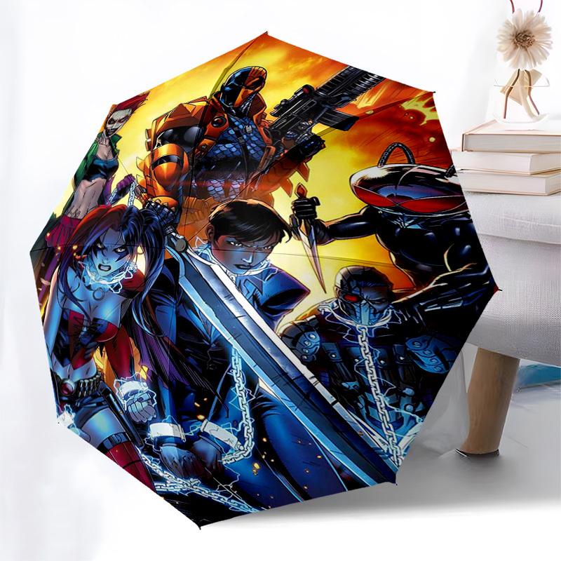 1pc Deathstroke, Harley Quinn & Arsenal Outdoor Umbrella - Automatic Opening/Closing, Portable 3-Fold Design, 8-Rib Iron Frame - Perfect Gift for Fans