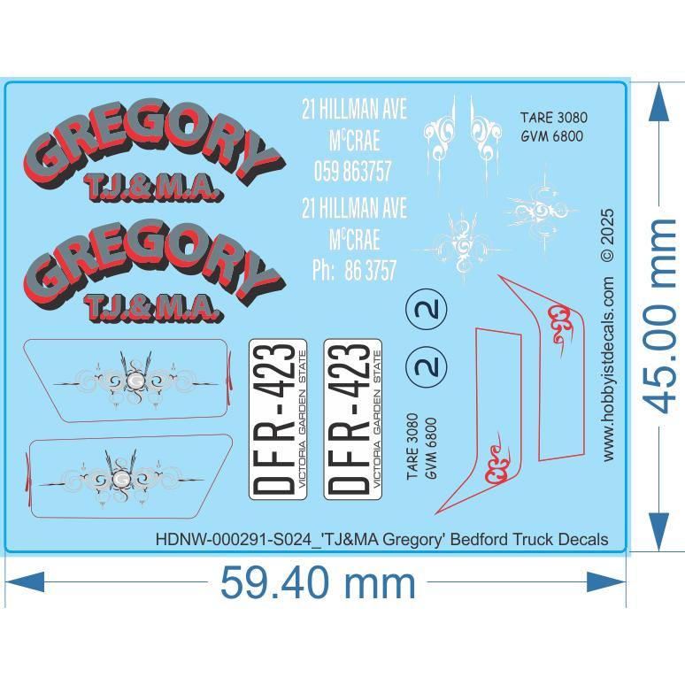 TJ&MA Gregory' Bedford Truck Decals - 1/24 - Water Decal