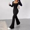 Women's Solid Color Long Sleeve Square Neck Skinny Jumpsuit