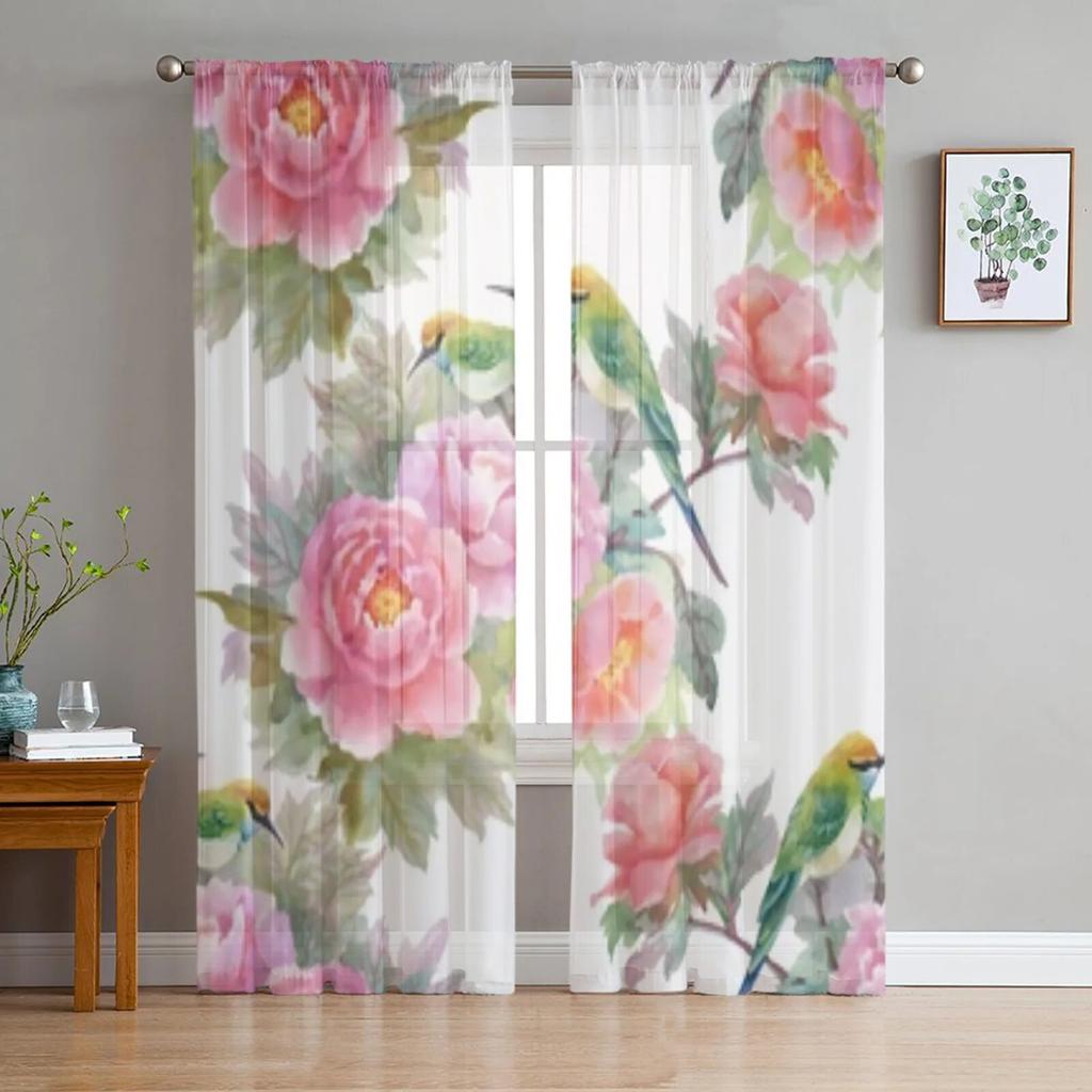 Прозрачные оконные шторы с цветочным узором и розовыми розами для гостиной, спальни, современные шифоновые вуали, тканевые шторы