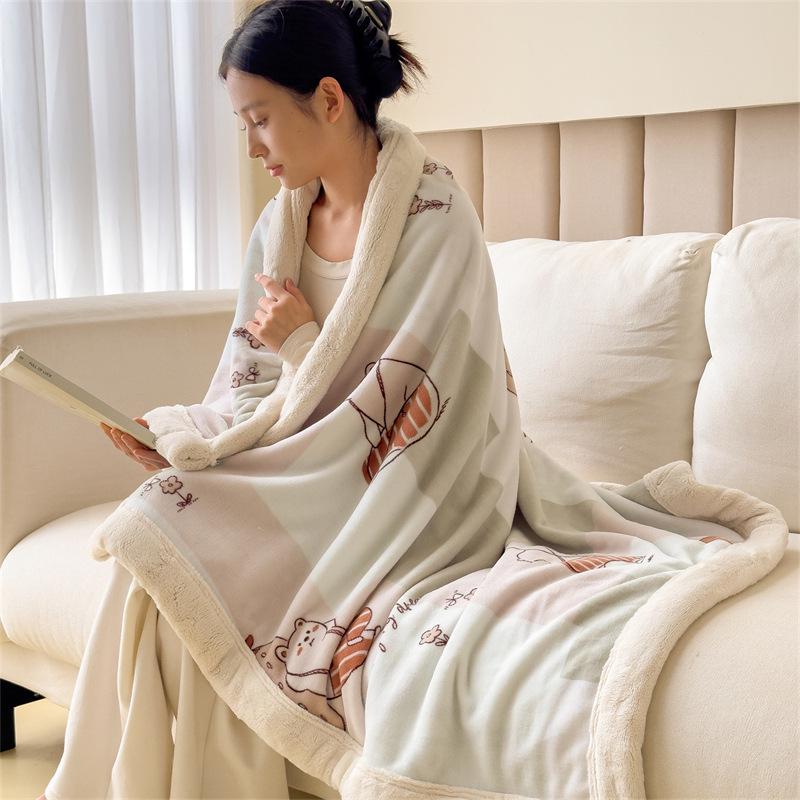 Yunjin Double-Sided Winter Fleece Blanket - Thick, Cozy Sofa Throw & Office Shawl