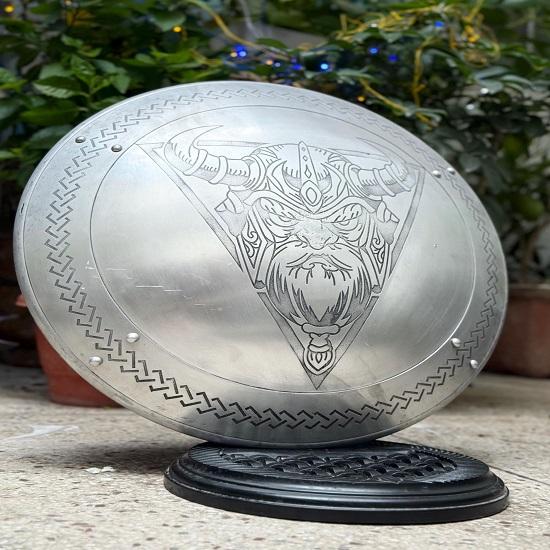 Aluminium Bearded Viking Warrior Shield Nordic Mythology Wall Art