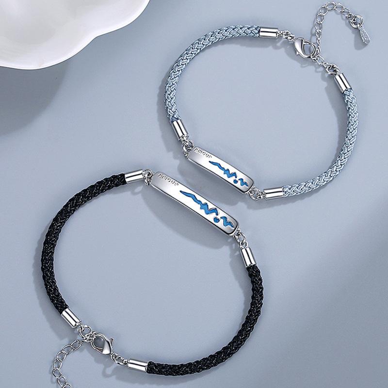 S925 Sterling Silver Heartbeat Couple Bracelet, Male and Female Pair, Sensible Temperature and Color Changing, Unique Design Bracelet