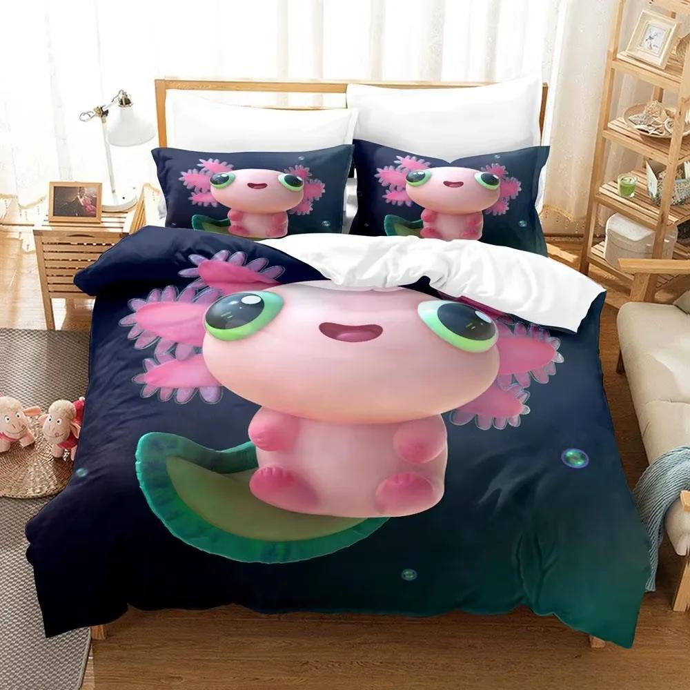 Kawaii Animal Axolotl Bedding Set Bed Cover Adult Kid Bedroom Decor Duvet Cover Pillow Case Set Single Twin Full Queen King Size