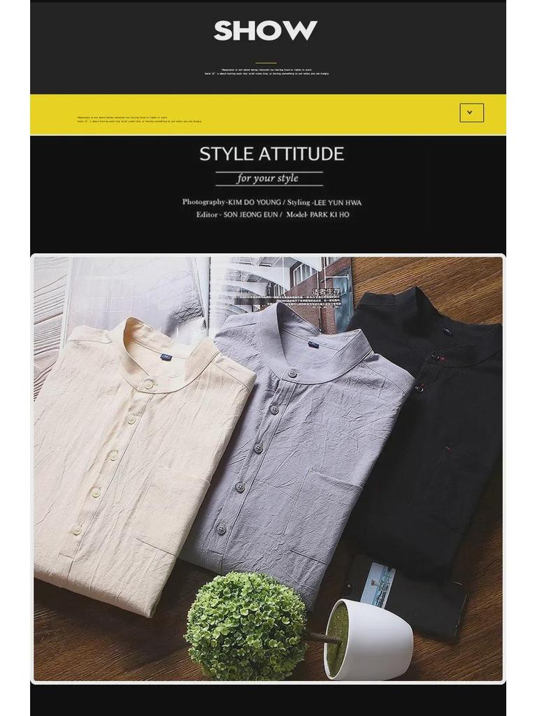 2023 Мужская модная белая льняная рубашка облегающего кроя с короткими рукавами