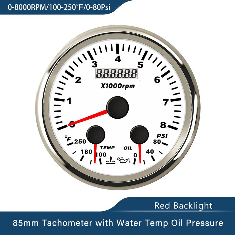 ELING Car Boat 85mm Multifunctional 0-60MPH Speedometer Tachometer Water Temp Oil Pressure 0-80PSI 5Bar 10Bar with Red Backlight