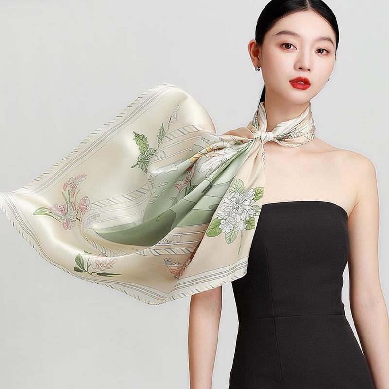 New high-end shawl with 100% mulberry silk digital printing square scarf, women's versatile silk scarf and scarf