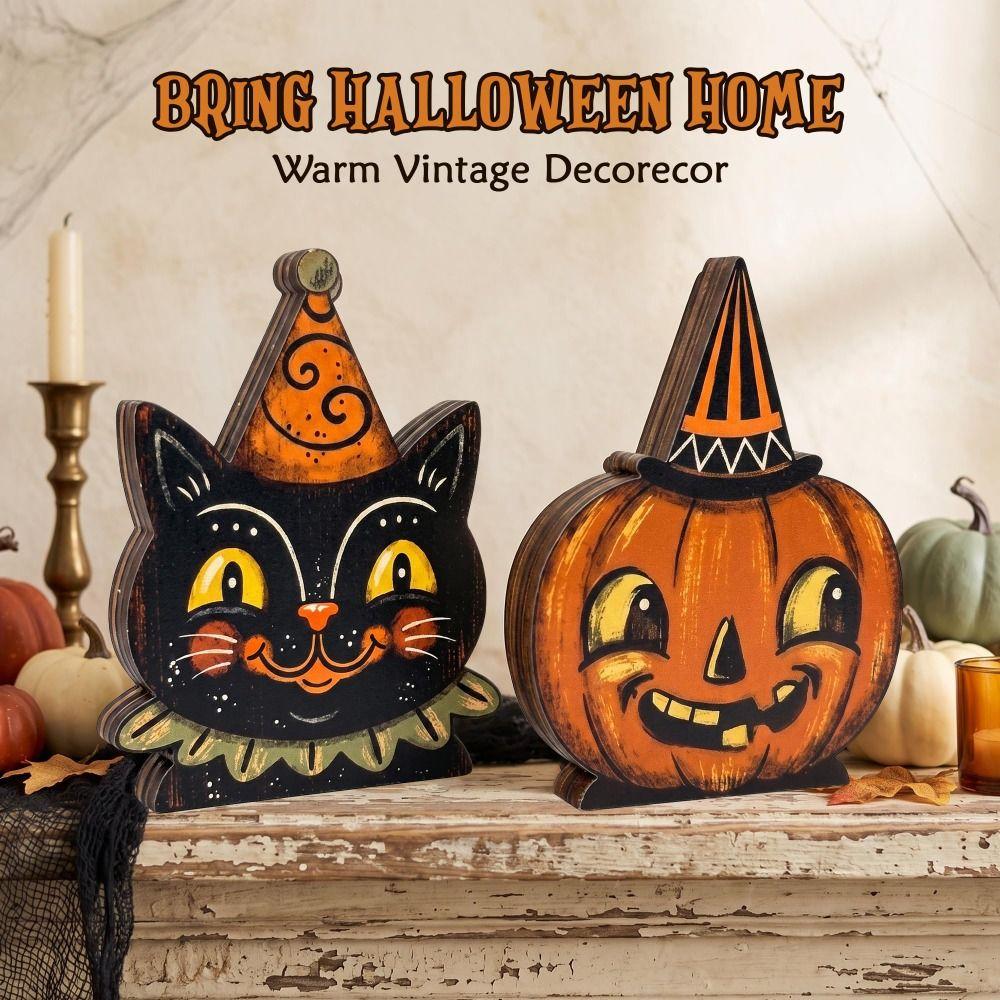 1/6 Pcs 10cm Halloween Tabletop Sign Plywood Halloween Tiered Tray Decor  Indoor