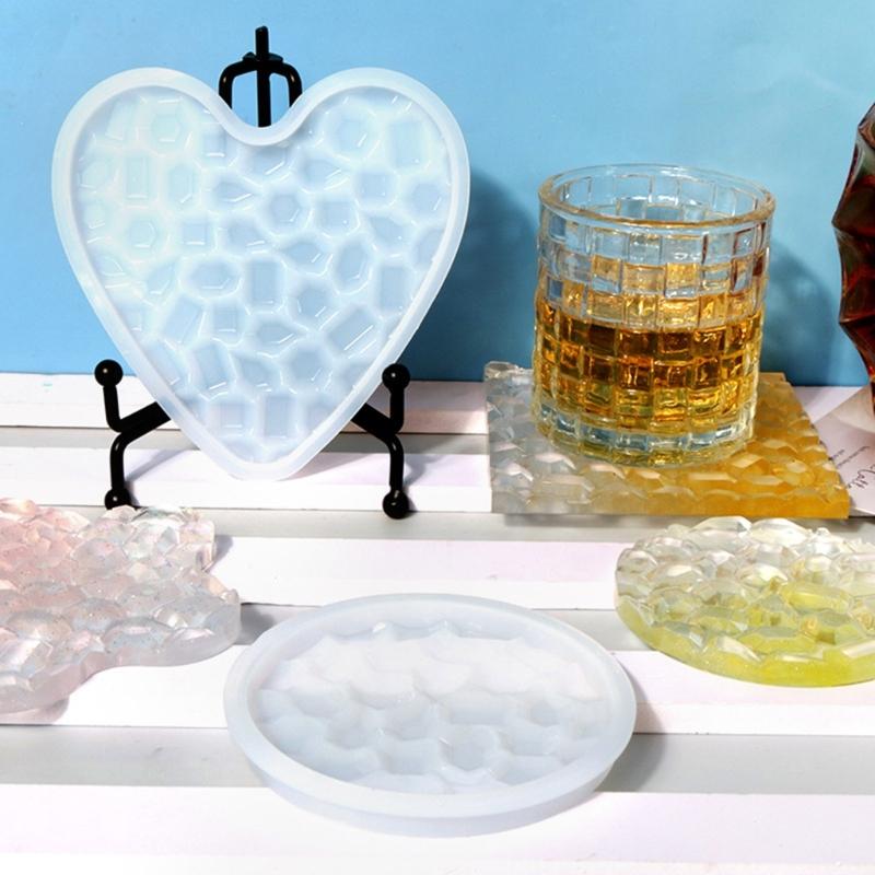 1/6 шт. Форма для подставки под стакан с бриллиантовым дном, Цветок, Сердце, Круглая форма, Формы для подставки под чашку из эпоксидной смолы с бриллиантовым дном, Форма для подноса из смолы