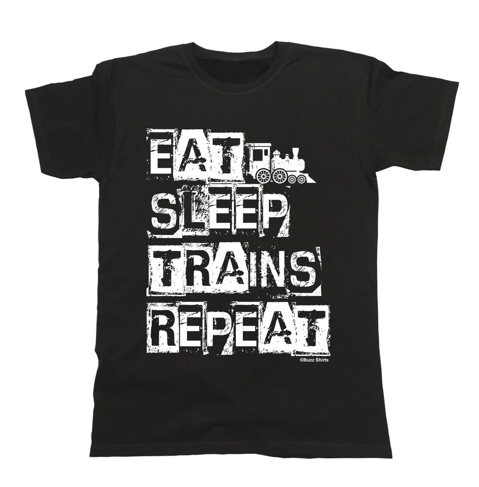Eat Sleep Trains Repeat  T-Shirt Boys Girls Kids Unisex Fit Train Spotter
