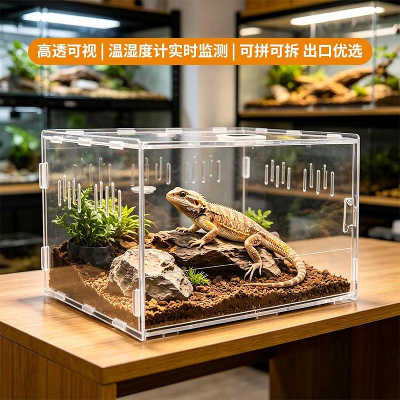 Acrylic Reptile Habitat Box Geckos Spiders Scorpions Lizards Clear Transparent Single/Double Compartment Terrarium With Bark