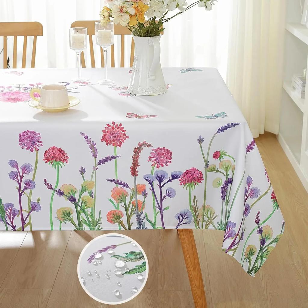 Синие Белые Цветочные Прямоугольные Скатерти Домашний Декор для Вечеринок Многоразовая Водонепроницаемая Скатерть для Праздничного Свадебного Стола